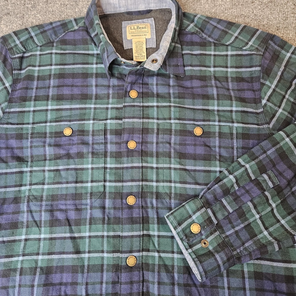 LL Bean Mens Snap Front Shacket Thermal Lined Flannel Shirt Jacket‎ Size Medium